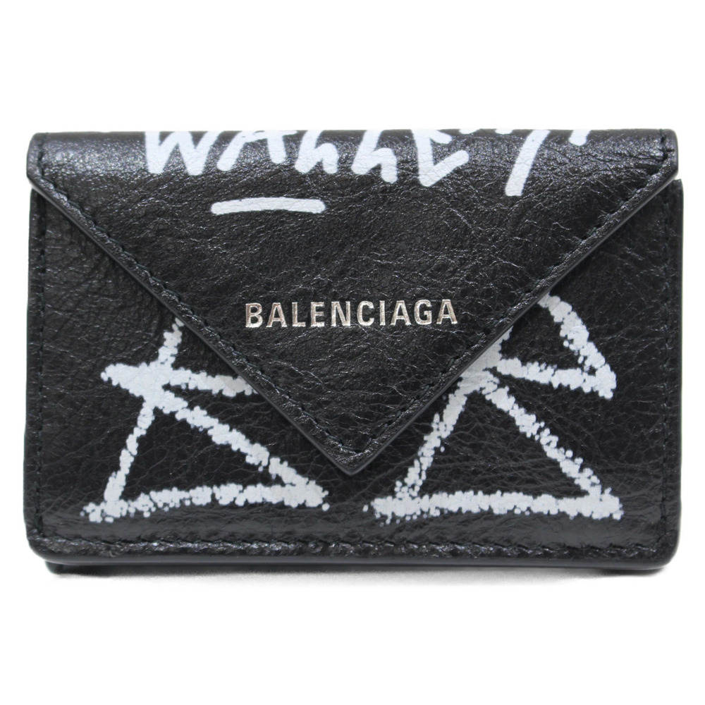 BALENCIAGA Paper Wallet Folding Black White Lambskin
